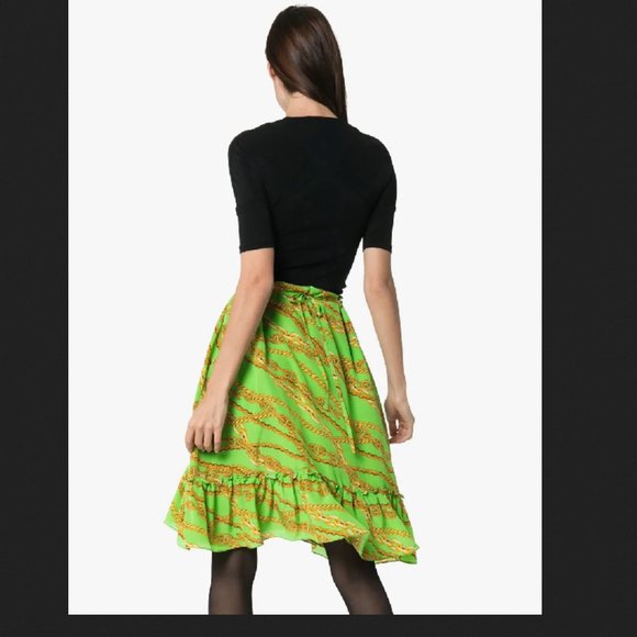 NWT sz 8 Balenciaga Green flare Chain print dress - Picture 7 of 12